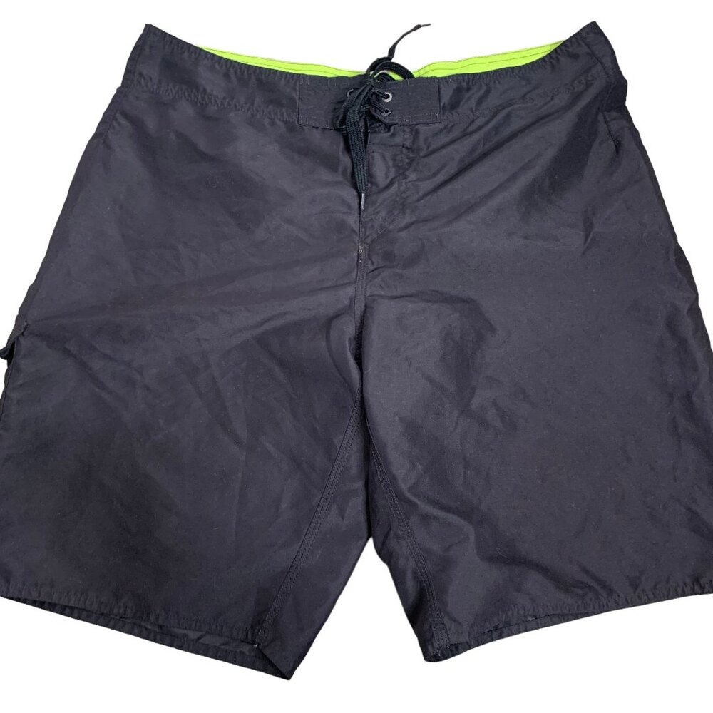 Hang Ten Board Shorts Swim Trunks Surf 36 Black Drawstring Hook Loop Closure
